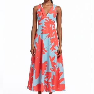 Made With Love Small Blue Tropical Sleeveless Maxi Dress Floral Fit‎ Flare Swing